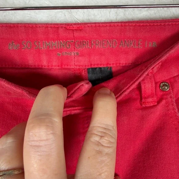 Chicos So Slimming Girlfriend Ankle Jeans Red Chico 1 Regular 8 Stretch Pants Ms - Picture 3 of 9